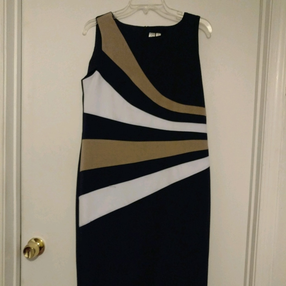 Emma and Michelle Navy, Tan and White Sundress